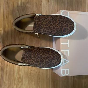 BRAND NEW Justfab leopard print slip-on sneakers - women’s size 10.